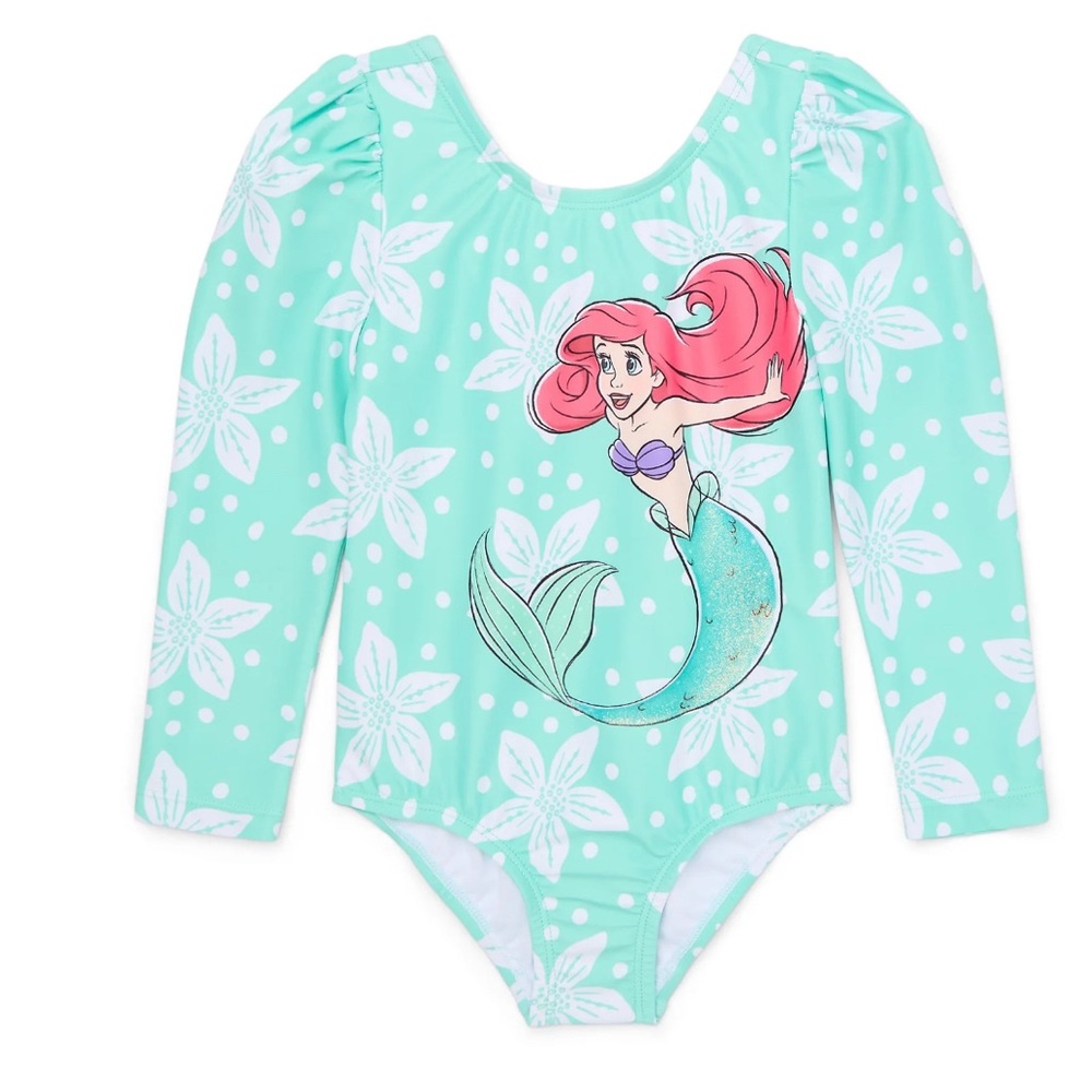 Little Mermaid Toddler Girl Long- Sleeve One- Piece Swimsuit, Sizes 12M